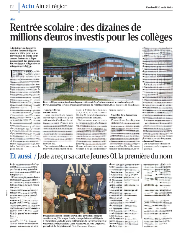 le progrès 30 08 24 rentree scolaire 2